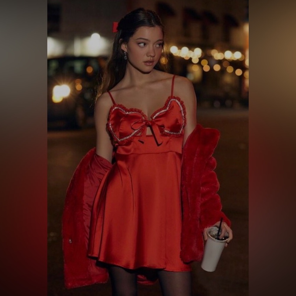 Satin Rhinestone Babydoll Mini Dress